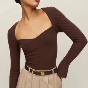 Reformation Glenna brown cashmere sweater with slit sleeves size small